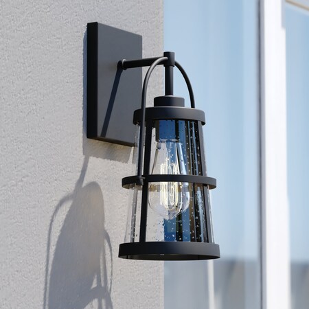 Vaxcel Portage Light Black Dusk to Dawn Outdoor Wall Lantern Clear Glass T0640